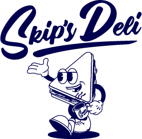 Logo for Kippy's Deli featuring a cartoon slice of cheese with eyes and arms, holding a sandwich, with the text 'Kippy's Deli' above.