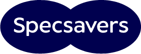 Logo of Specsavers, an optical retail chain with a blue oval background and white text.