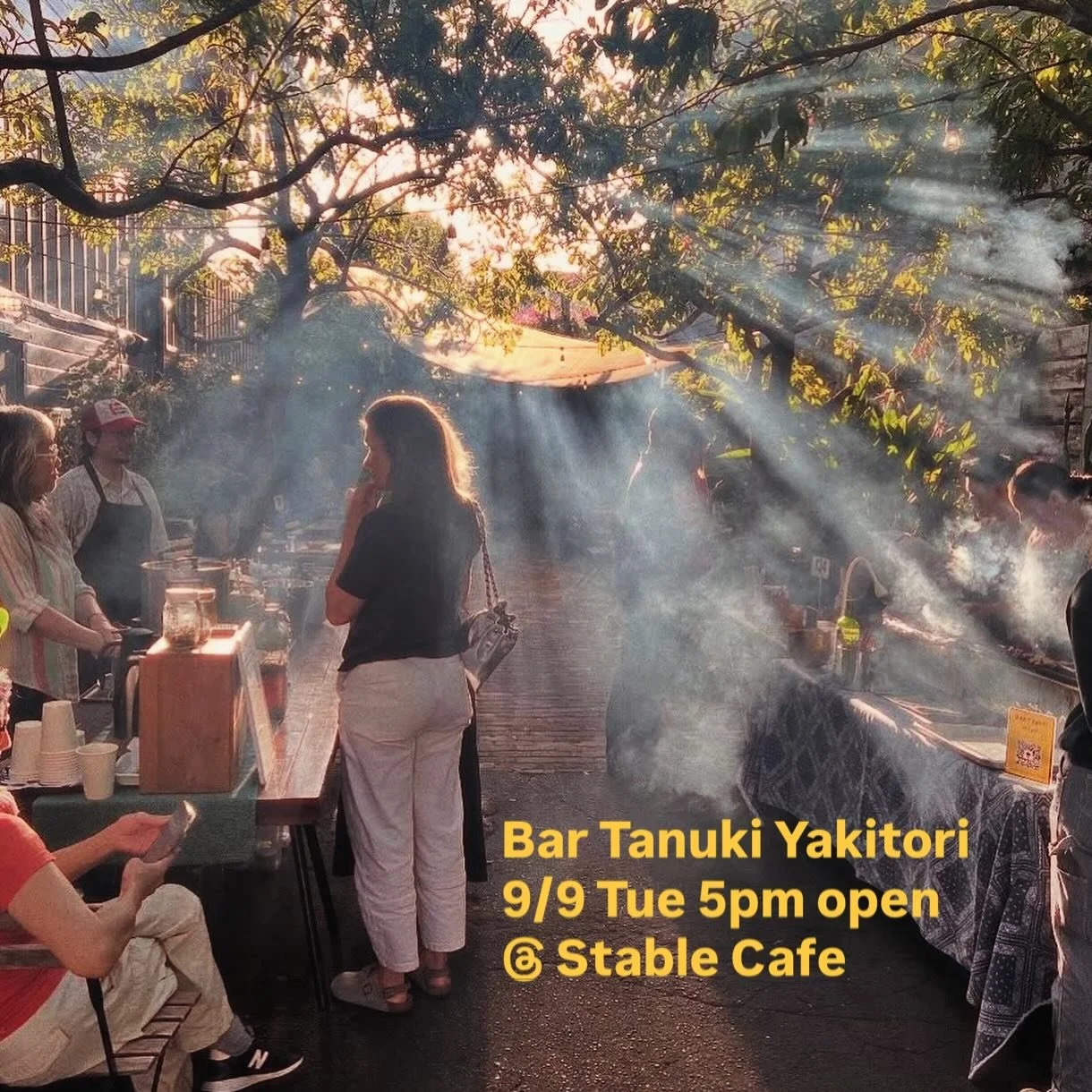 Hi friends,

We are doing a Yakitori Popup this Tuesday!

Enjoy some nicely charred Yakitori chicken skewers, pickles, hot soups, grilled rice balls, and drinks.

Come hang with us at the lovely courtyard at Stable Cafe!

9/9 Tue @ Stable Cafe
Detail
