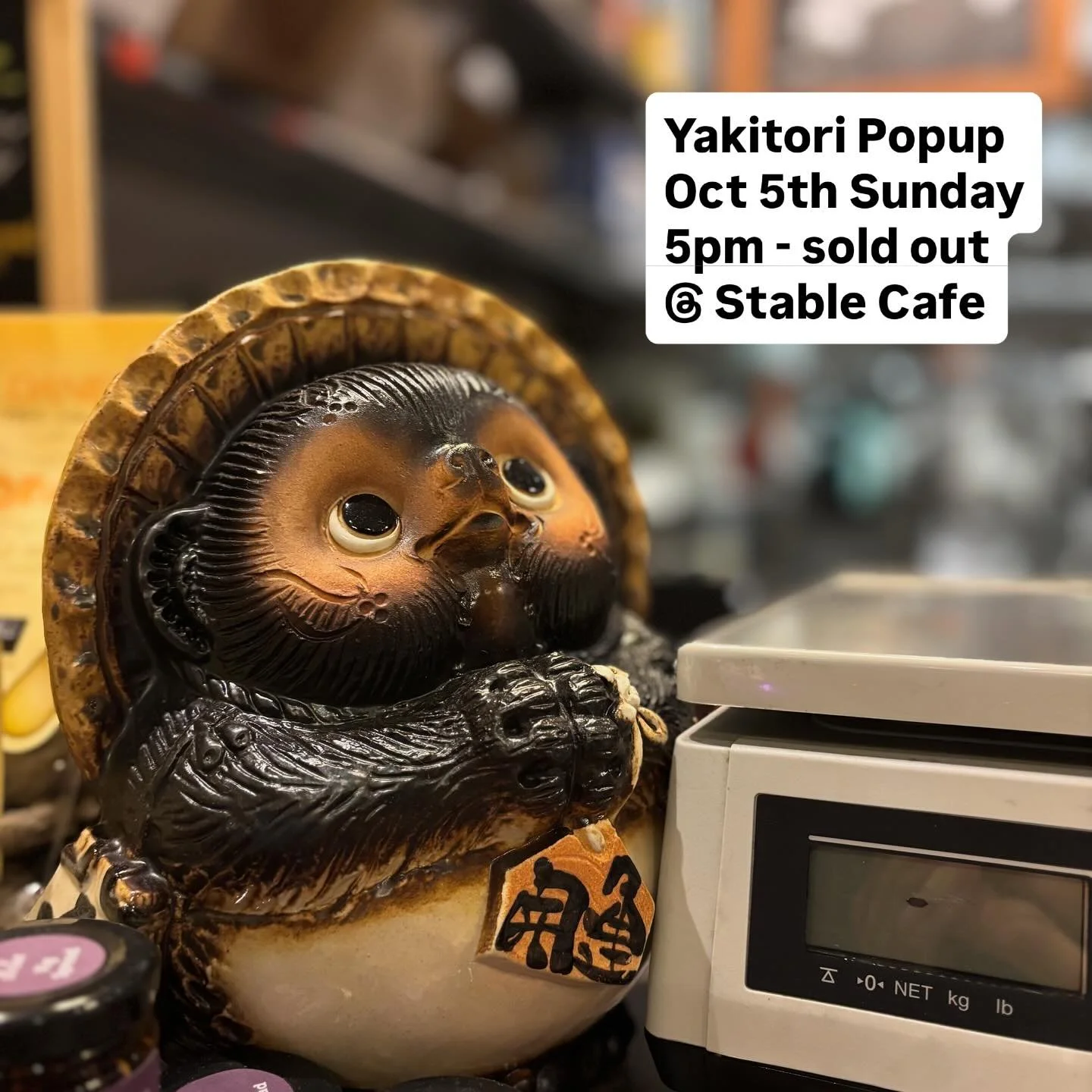 Hi Bar Tanuki and Stable Cafe friends,

We are doing a Yakitori Popup THIS SUNDAY!!

Enjoy some nicely charred Yakitori chicken skewers, pickles, mini soups, grilled rice balls, Kanten dessert from @studio_miyabi and teas + more from @kumasufi !

Com