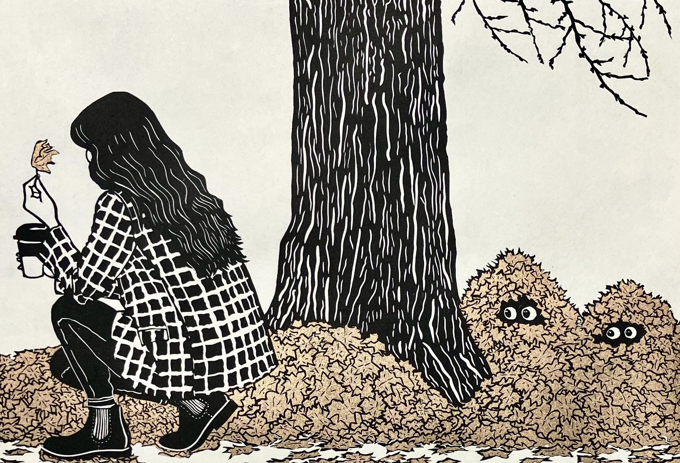 Leaf Peeper (2025) · reduction linocut