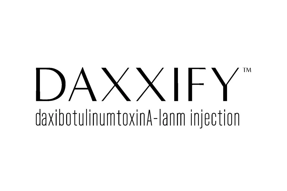 Logo for Daxxify, a botulinum toxin A injection product, with stylized black text on a white background.