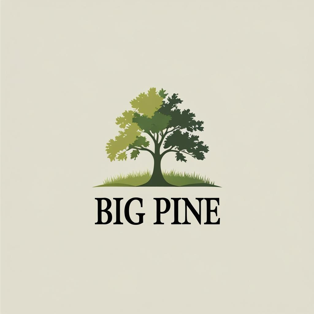 A logo featuring a stylized tree with green leaves and grass beneath, with the text "Big Pine" in bold black letters below the tree.