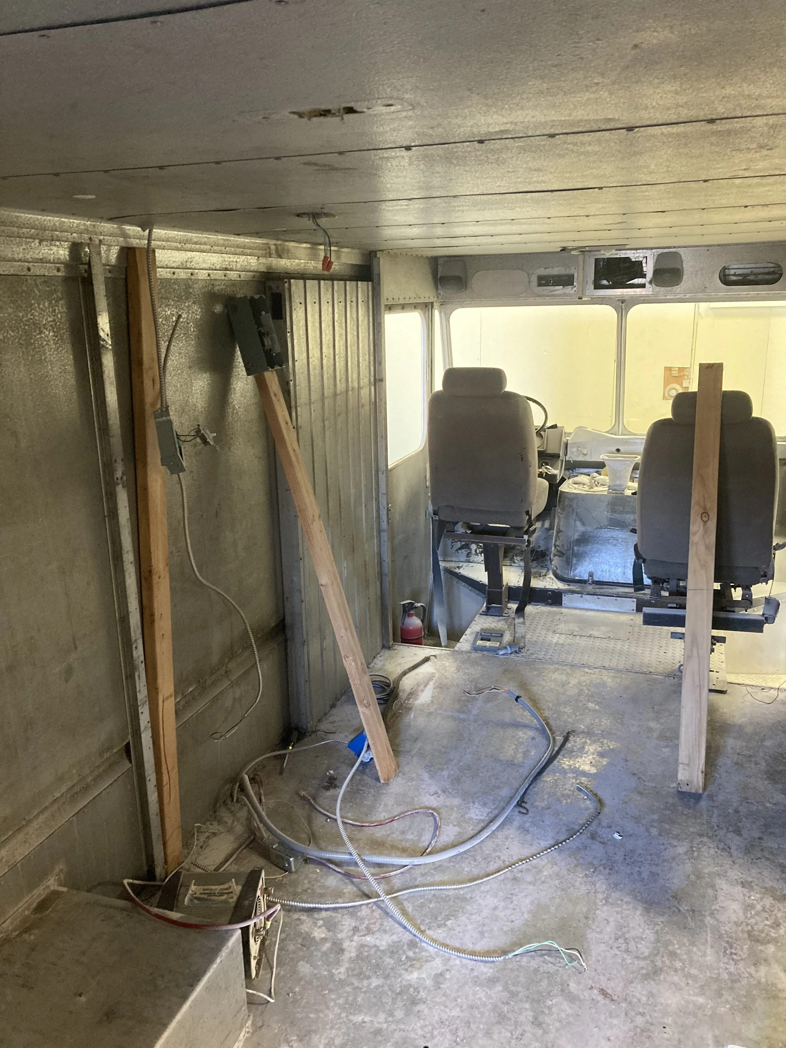 We gutted the old wiring, insulation, wall studs, and ceiling