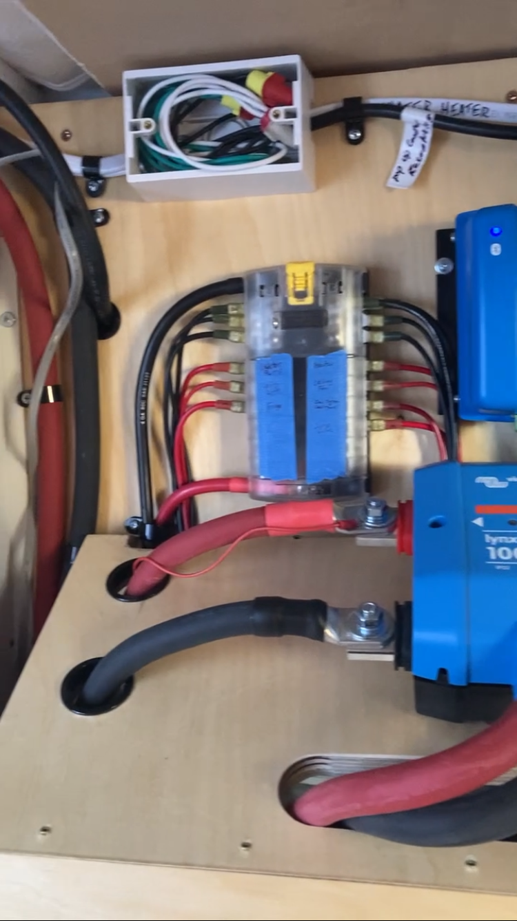 Re-used the Blue seas 12 spot, 12v branch circuit panel that was installed with the old electrical system in the van. 