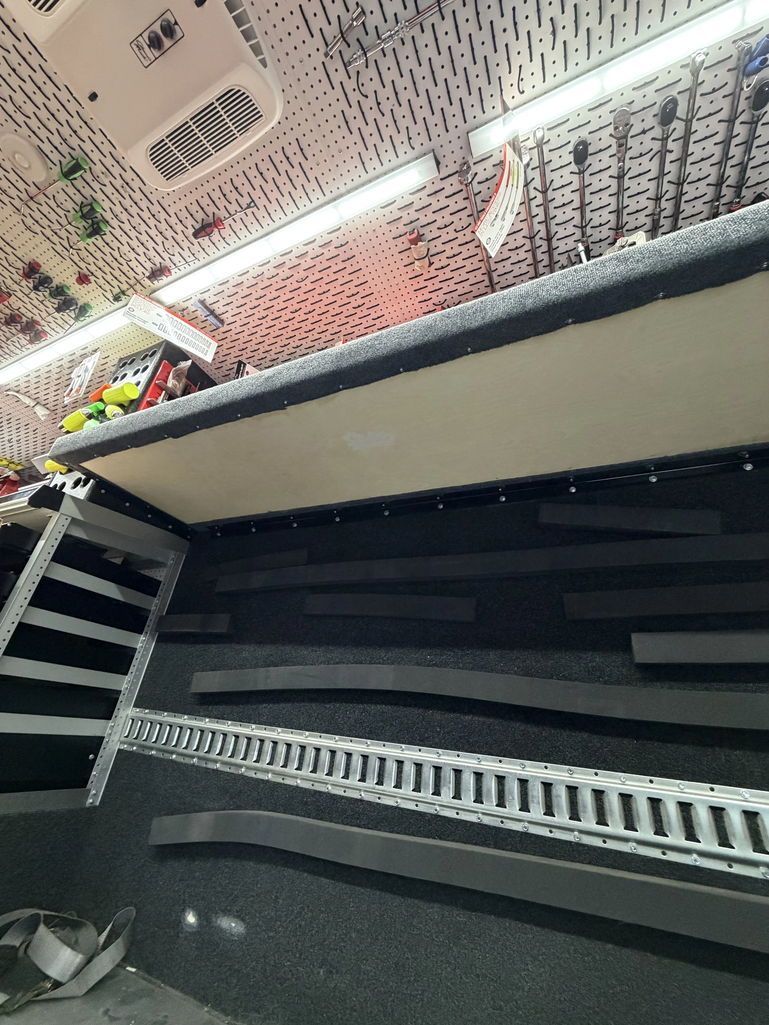 Due to the length of the shelves and the amount of weight that was going on them, we used some high quality material to minimize sag 