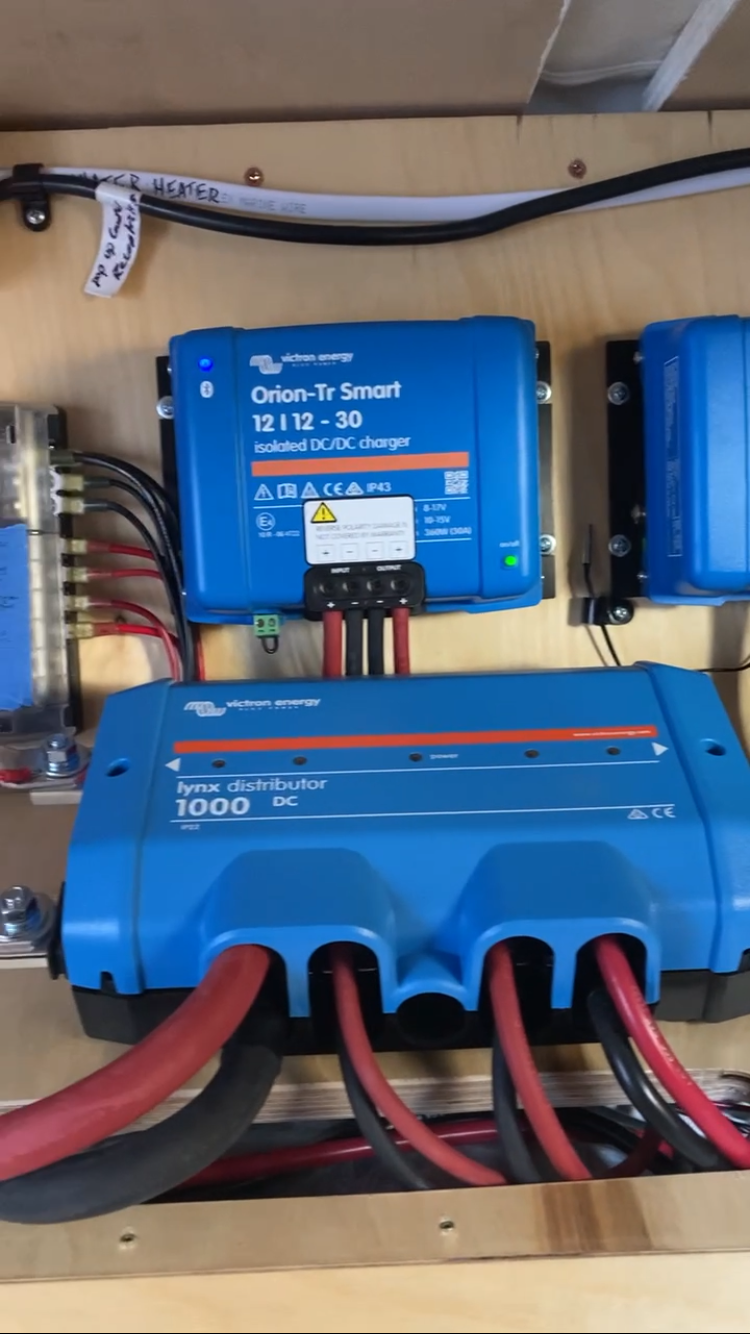 Installed the Victron Orion 12/12-30 DC-DC charger to use the vehicles alternator and charge the house batteries while the van is running. 