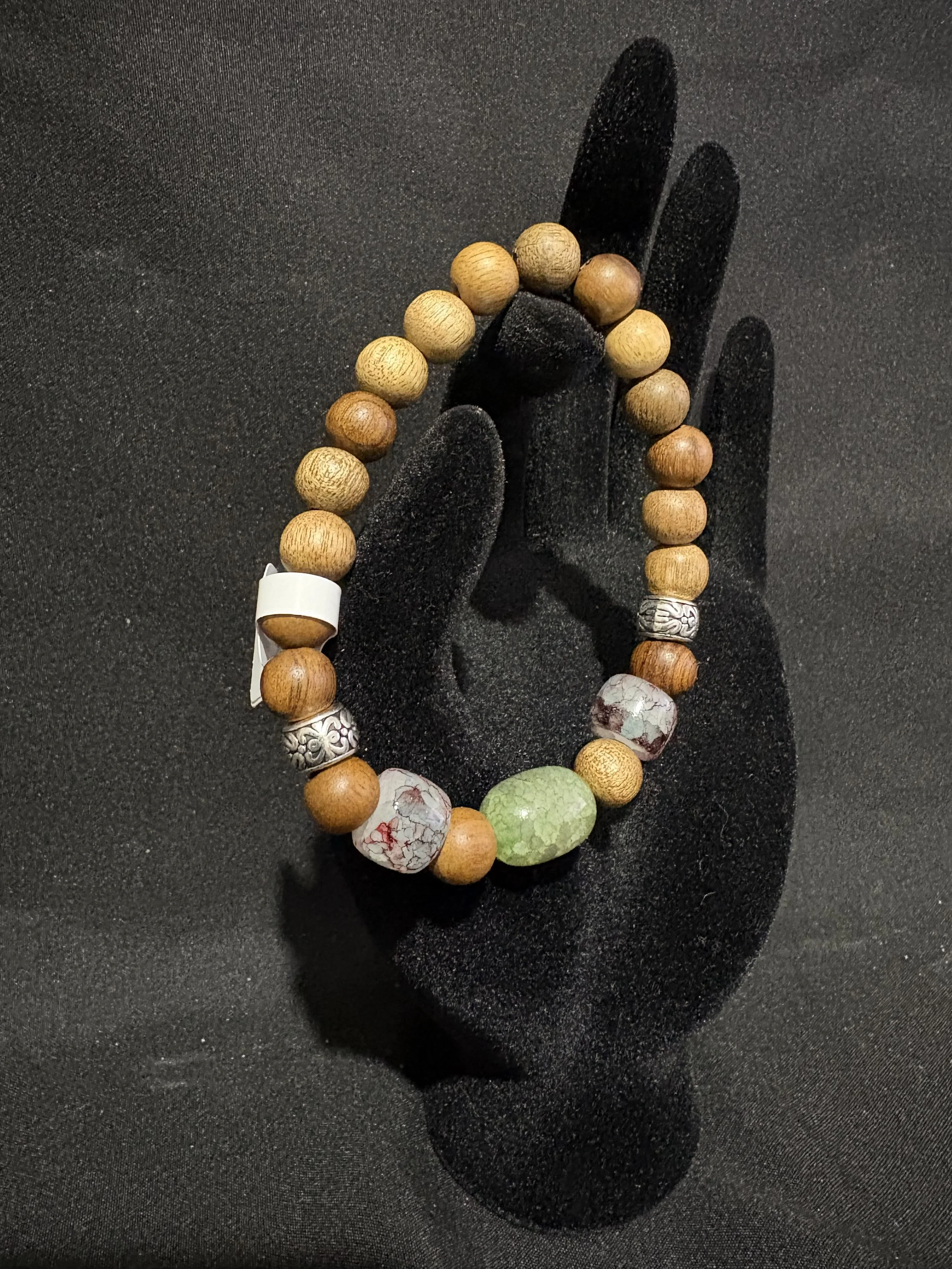 Crystal Glass Wooden Beaded Bracelet