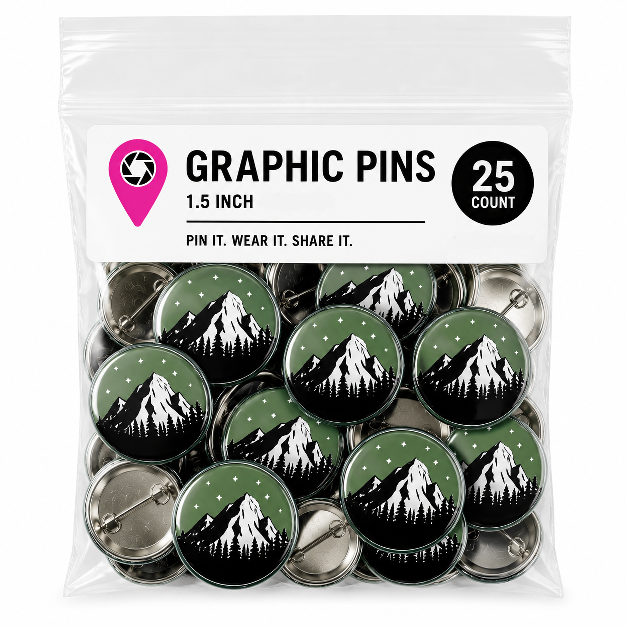25 1.5 Inch Pin Back Buttons
