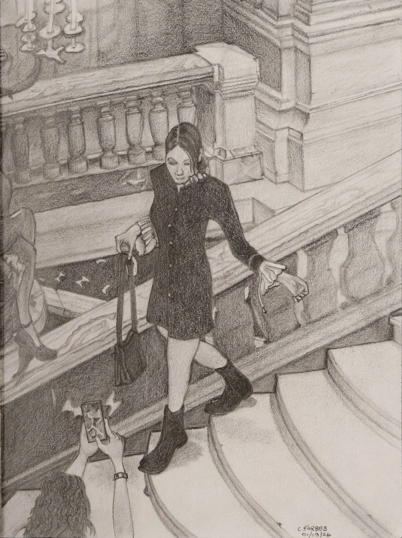 Model on L'Opéra Steps, Paris | Pencil on Paper | 8” x 10¾”, January 2026