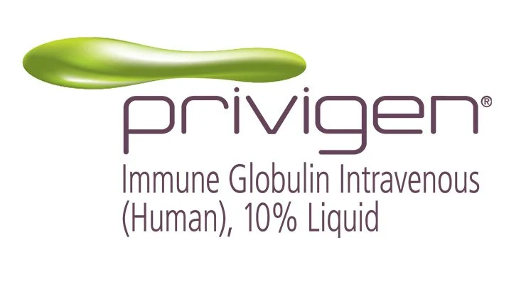 Label for Privigen, an intravenous immunoglobulin solution for human use, 10% liquid, featuring a green cucumber-like graphic.