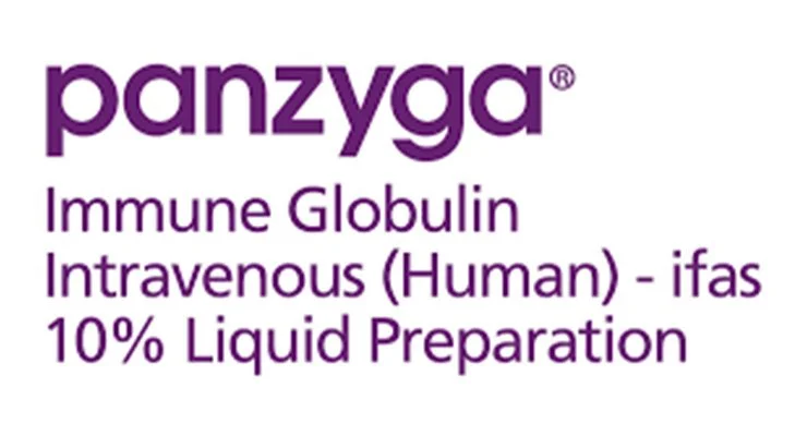 Label for Panzyga, an injectable immune globulin treatment, indicating it contains 10% liquid preparation of human immunoglobulin, for intravenous use.