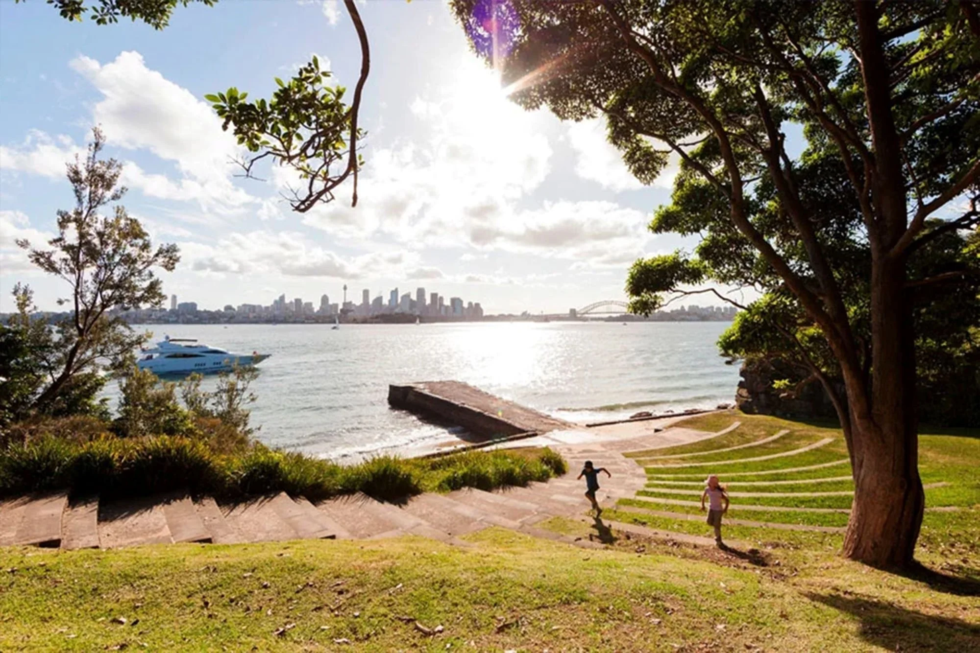 Blues Point Reserve Sydney Harbour Bridge and city skyline view McMahons Point
