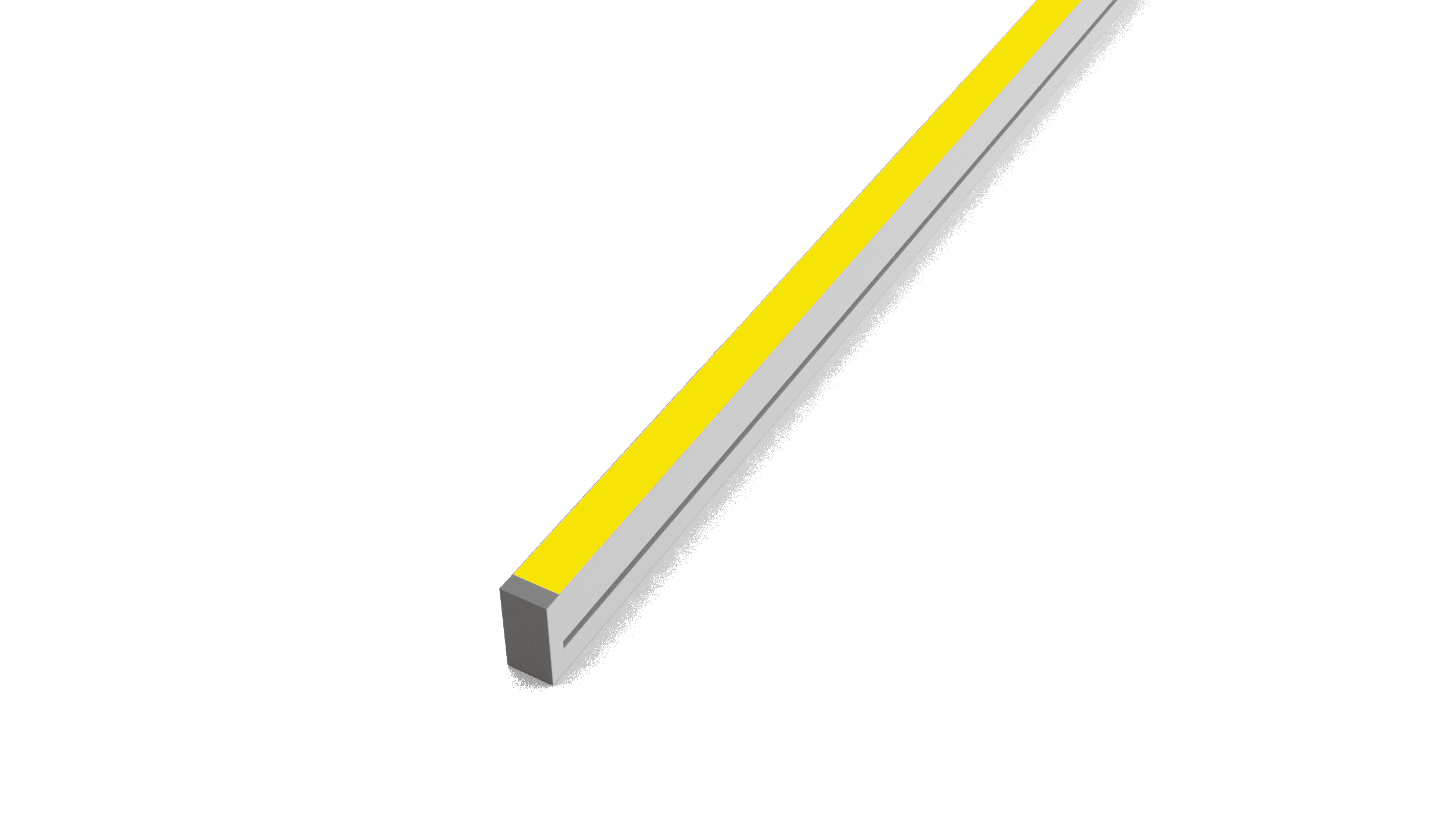 3D illustration of a metal strip with a yellow warning line along its length.