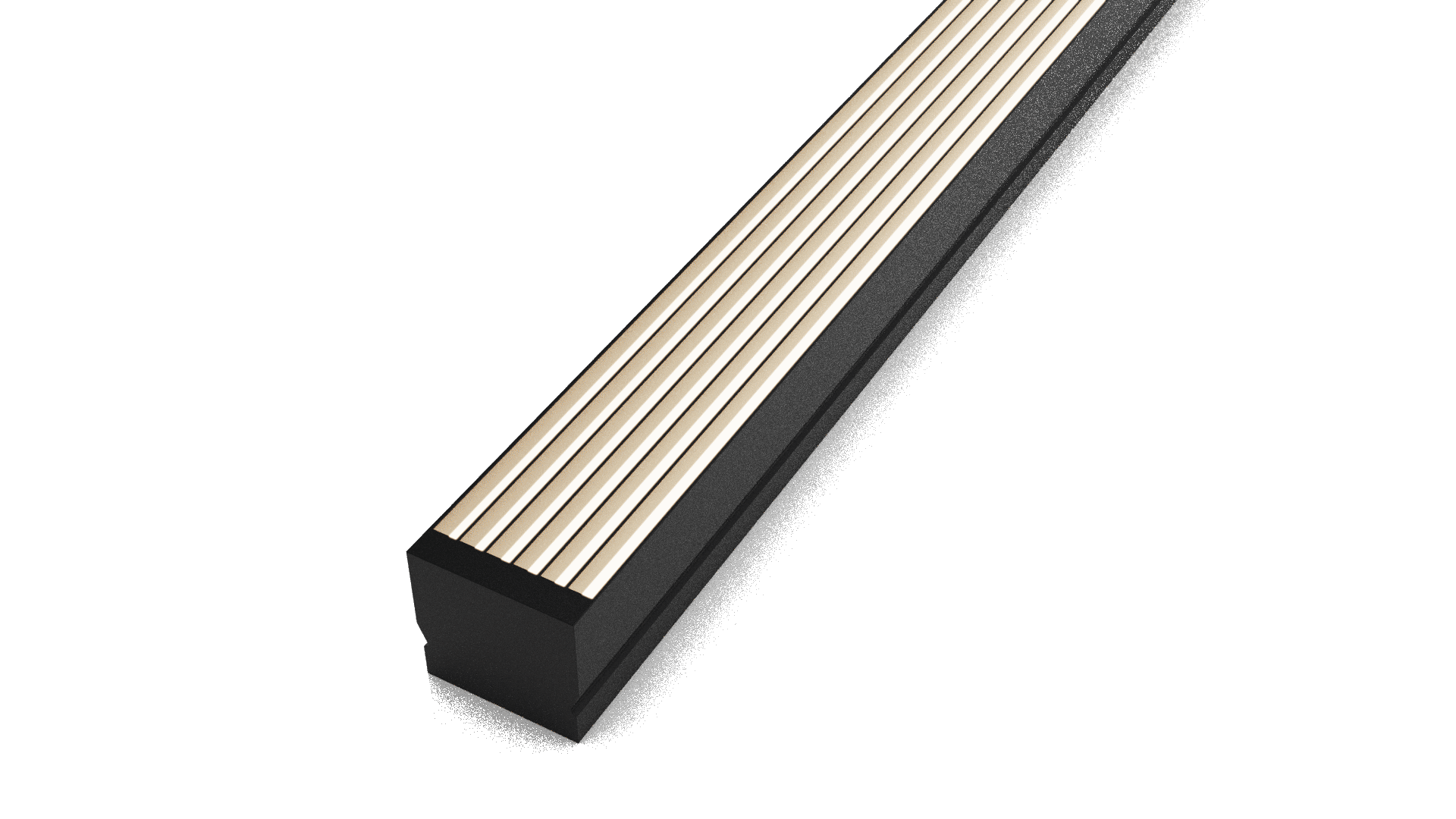 Close-up of a gray and black rubber door bottom seal with white bristles on a brown background.