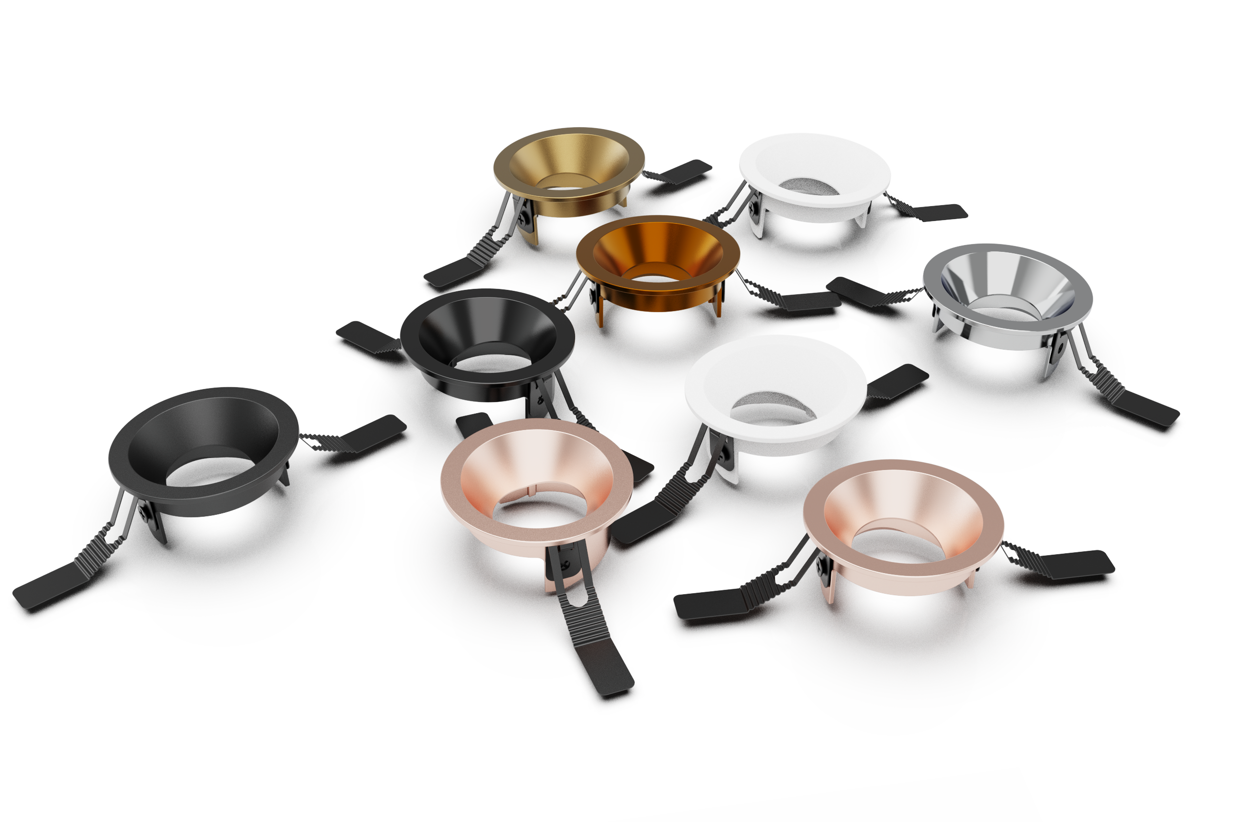 Collection of ten colorful LED ring lights with adjustable straps, arranged on a white surface.