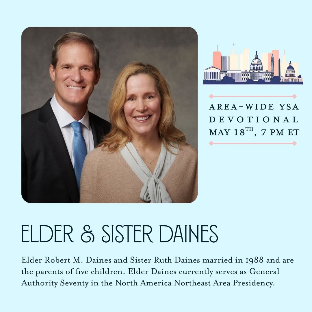 🔊 **Hey Siri, create a calendar event for Sunday, May 18th at 7 P.M. Eastern**
We’re excited to hear from Elder and Sister Daines in preparation for our area conference in the fall! Don’t forget to tune in and check the link in our bio