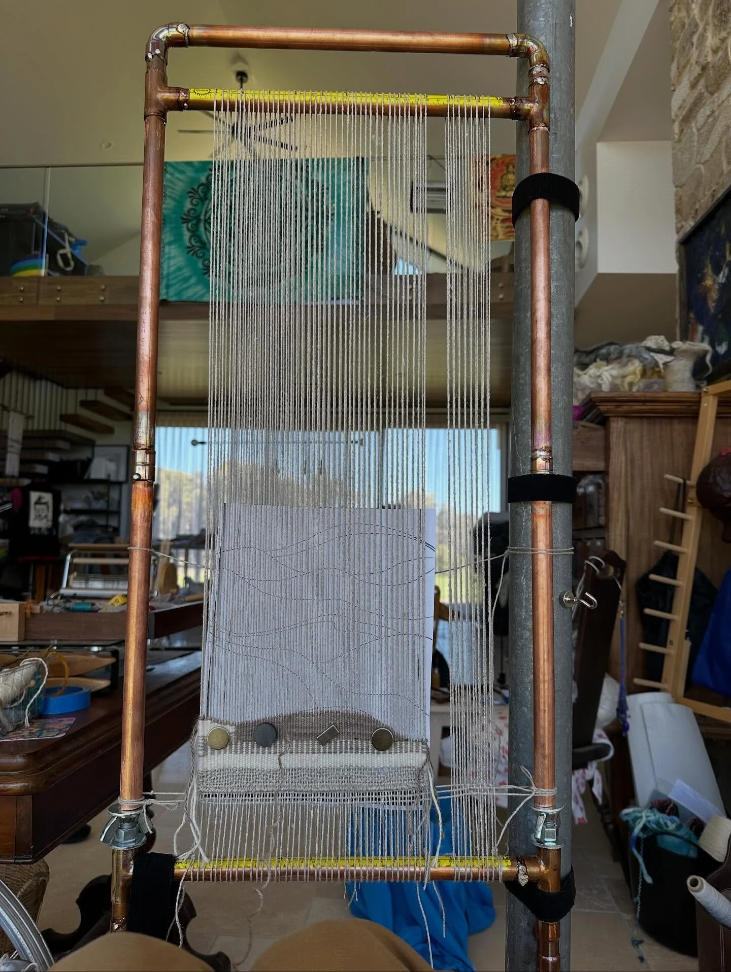 Copper loom 2.0&mdash; turns out, Gorilla glue doesnt work-solder job now- seems pretty solid-