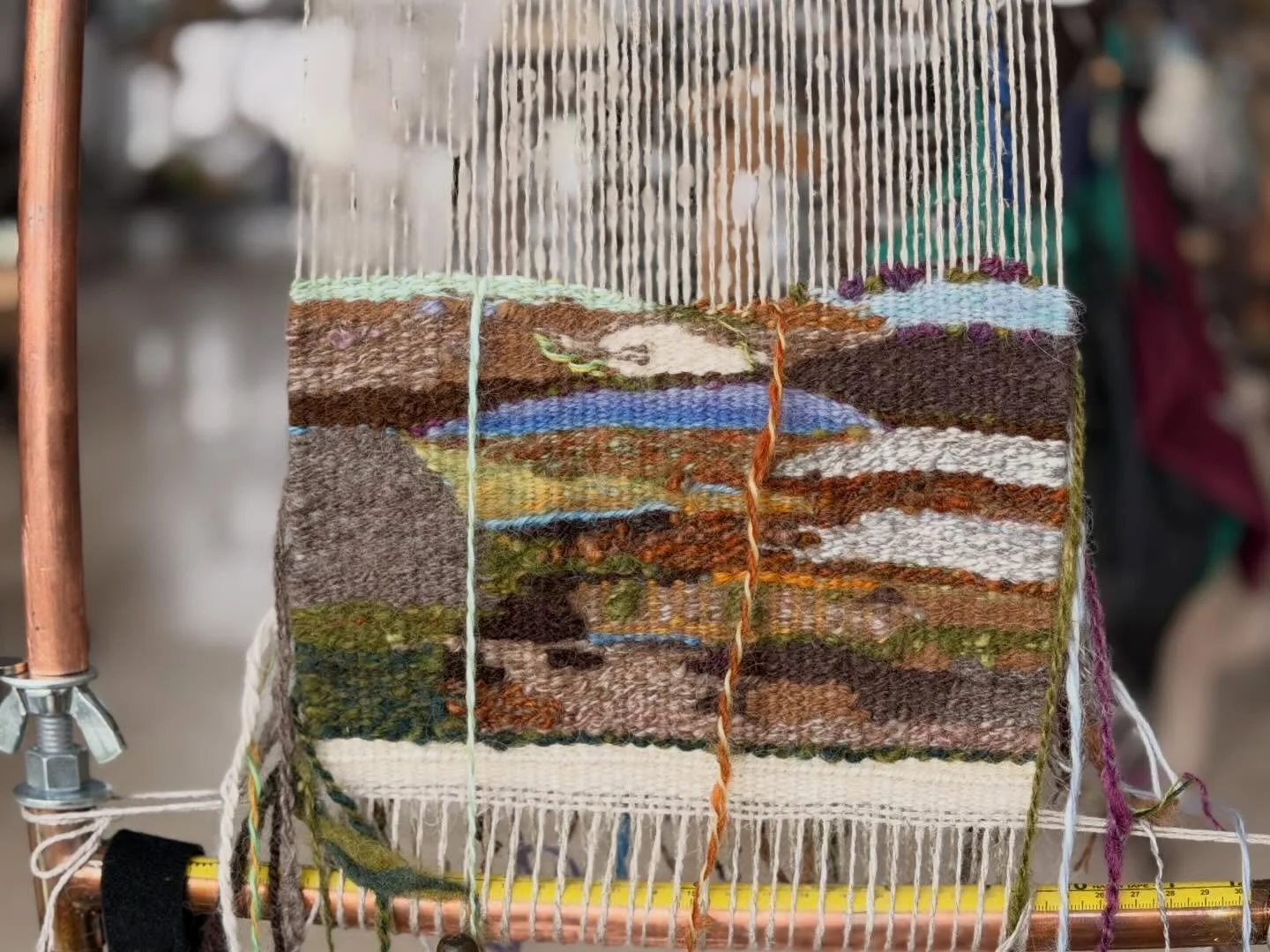 This week&rsquo;s &rsquo;intuitive&rsquo; weave. Warp- handspun linen- weft - handspun wool- all hand dyed