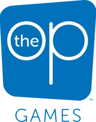 Logo for The OP Games featuring a blue square with white lowercase 'the op' and 'GAMES' underneath.