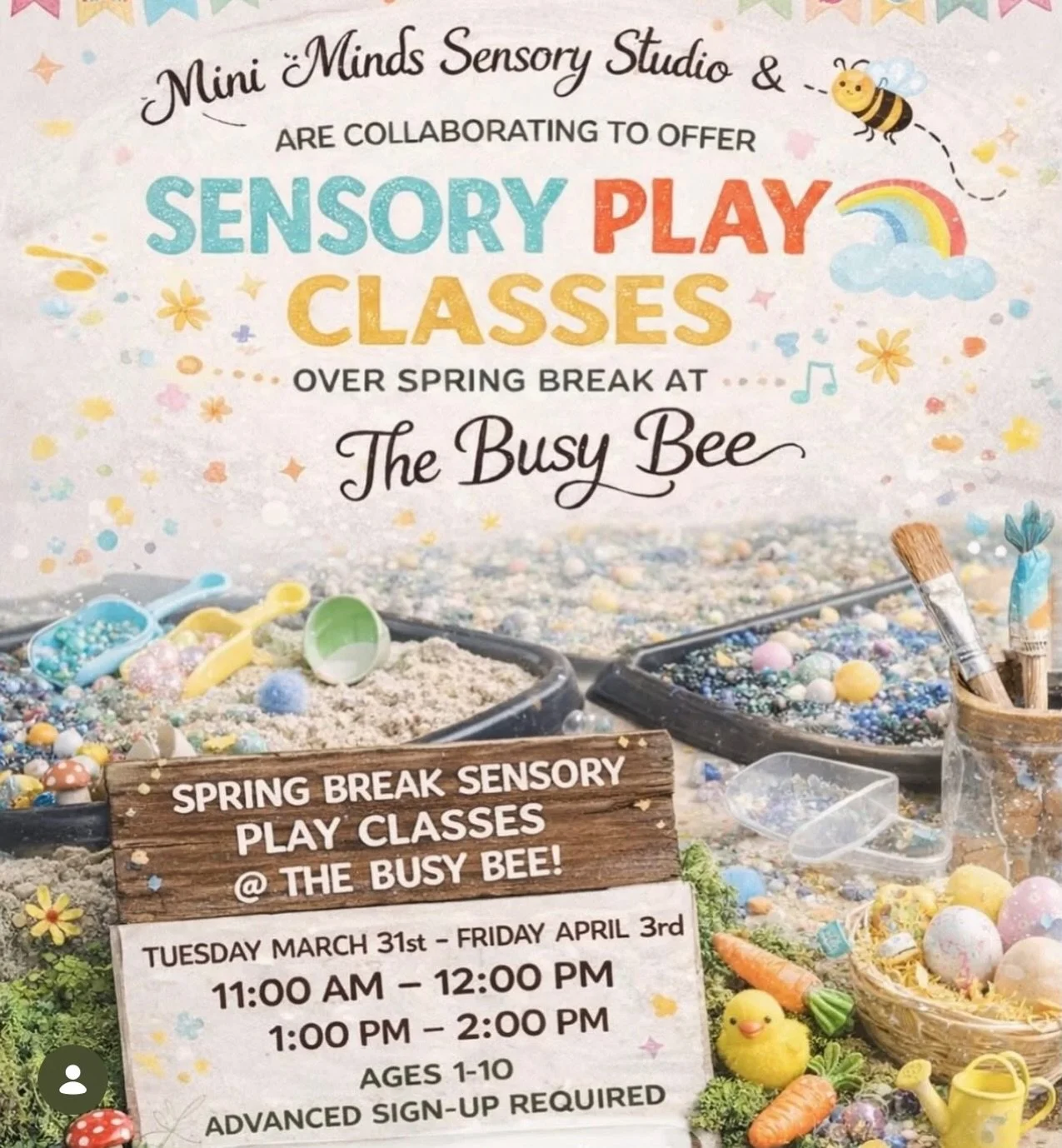 spring break is coming&hellip; and if you&rsquo;re already wondering how many snacks and messes you can realistically manage in a day, we&rsquo;ve got you.

mini minds sensory studio is making a special appearance at the busy bee for a full week of h