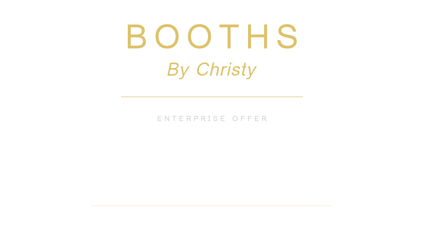 Black background with gold and white text promoting a business offer titled 'BOOTHS by Christy' and 'Global AI Activation Deployment System'.