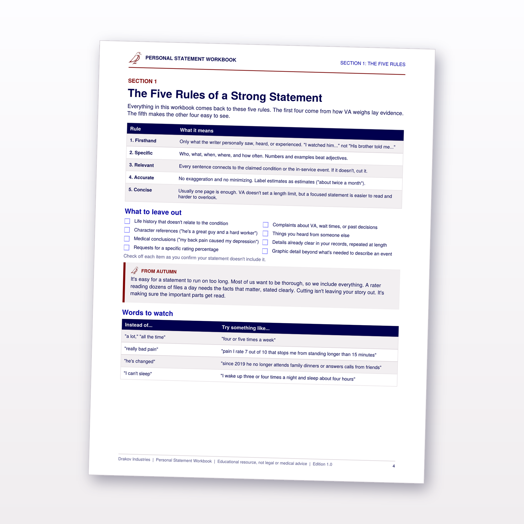 The five rules of a strong statement