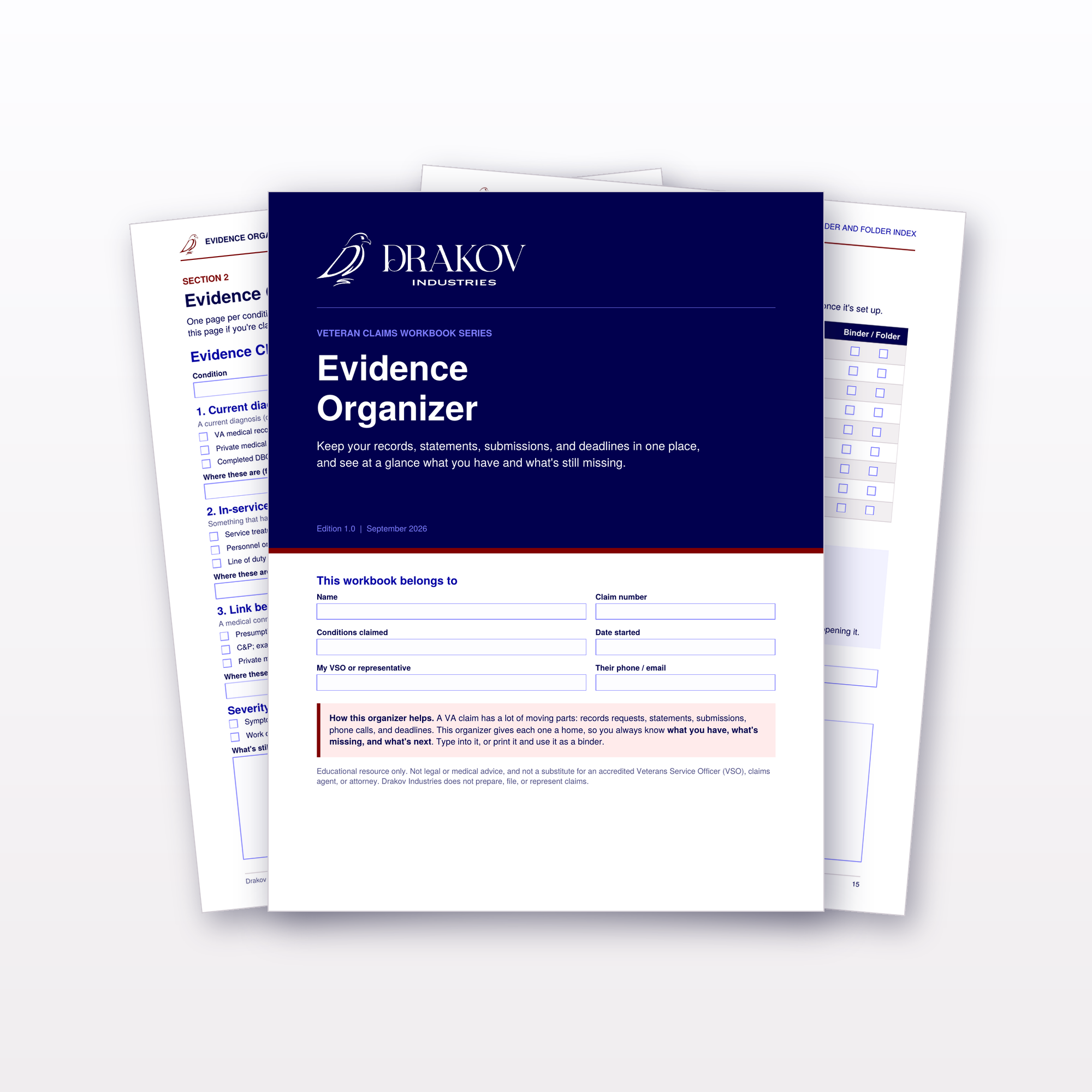 Evidence Organizer cover with inside pages