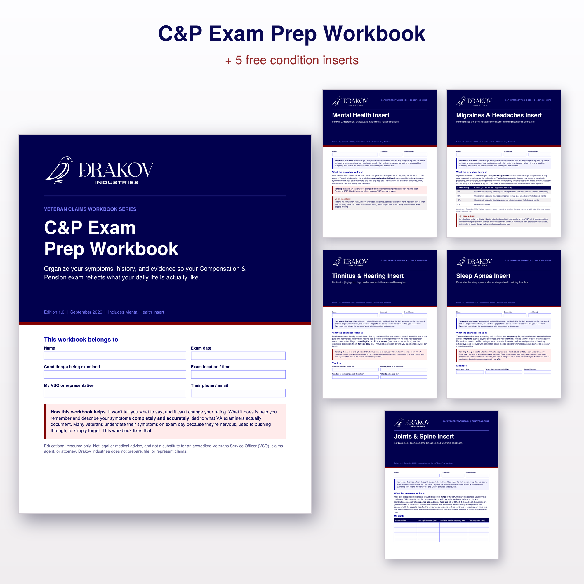 C&P Exam Prep Workbook and five free condition inserts