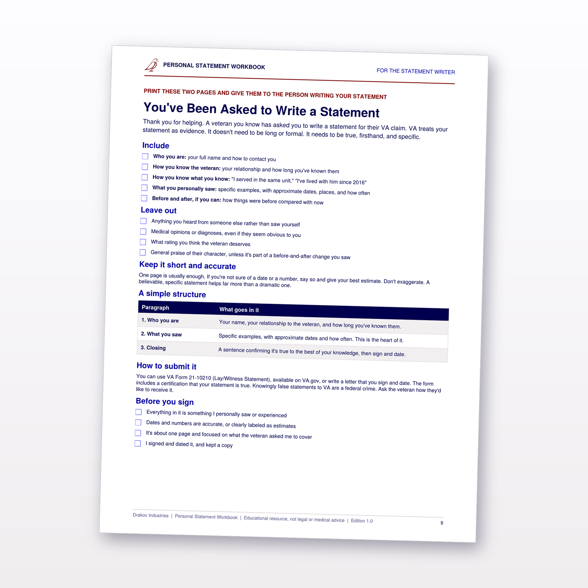 Guide for people writing a buddy statement