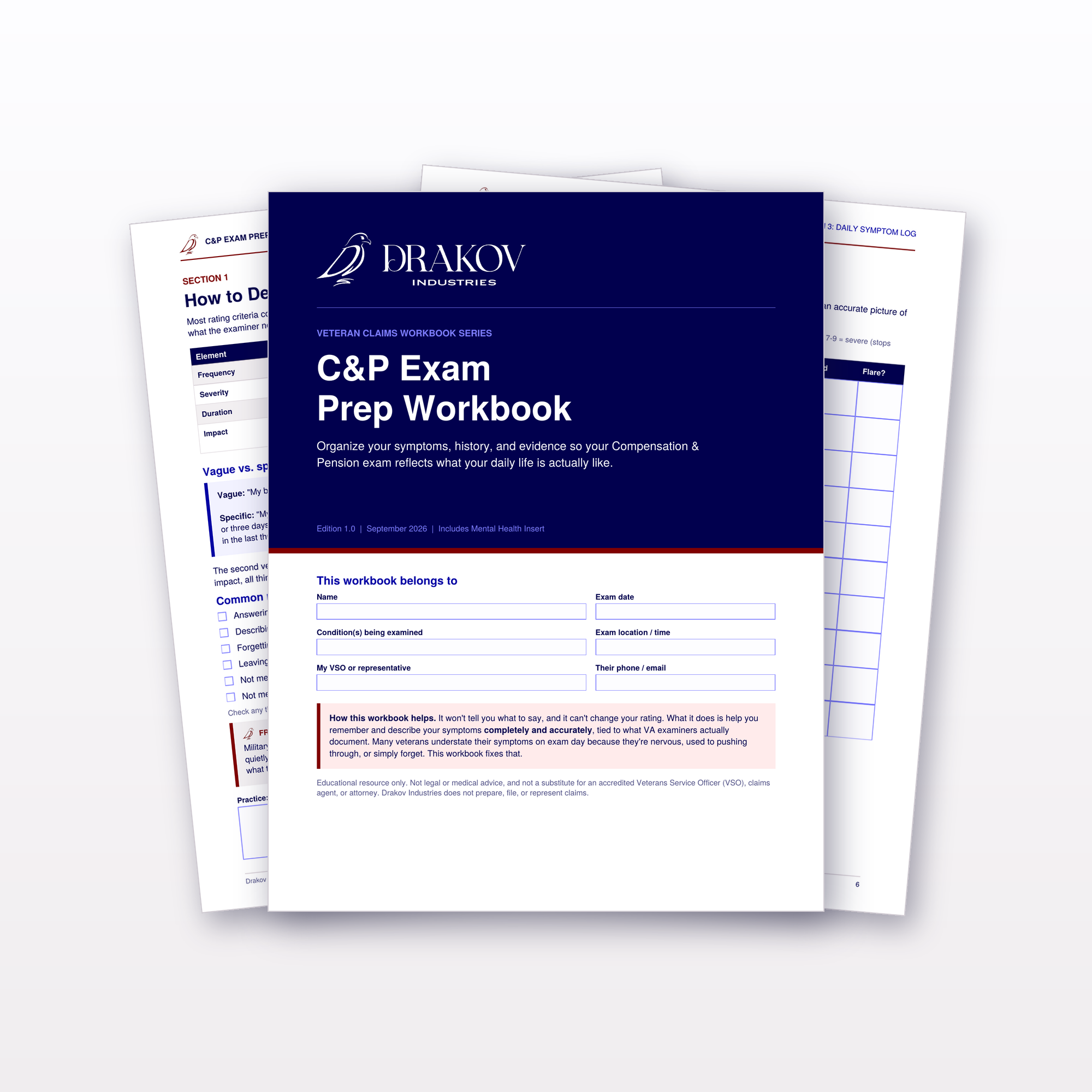 C&P Exam Prep Workbook cover with inside pages