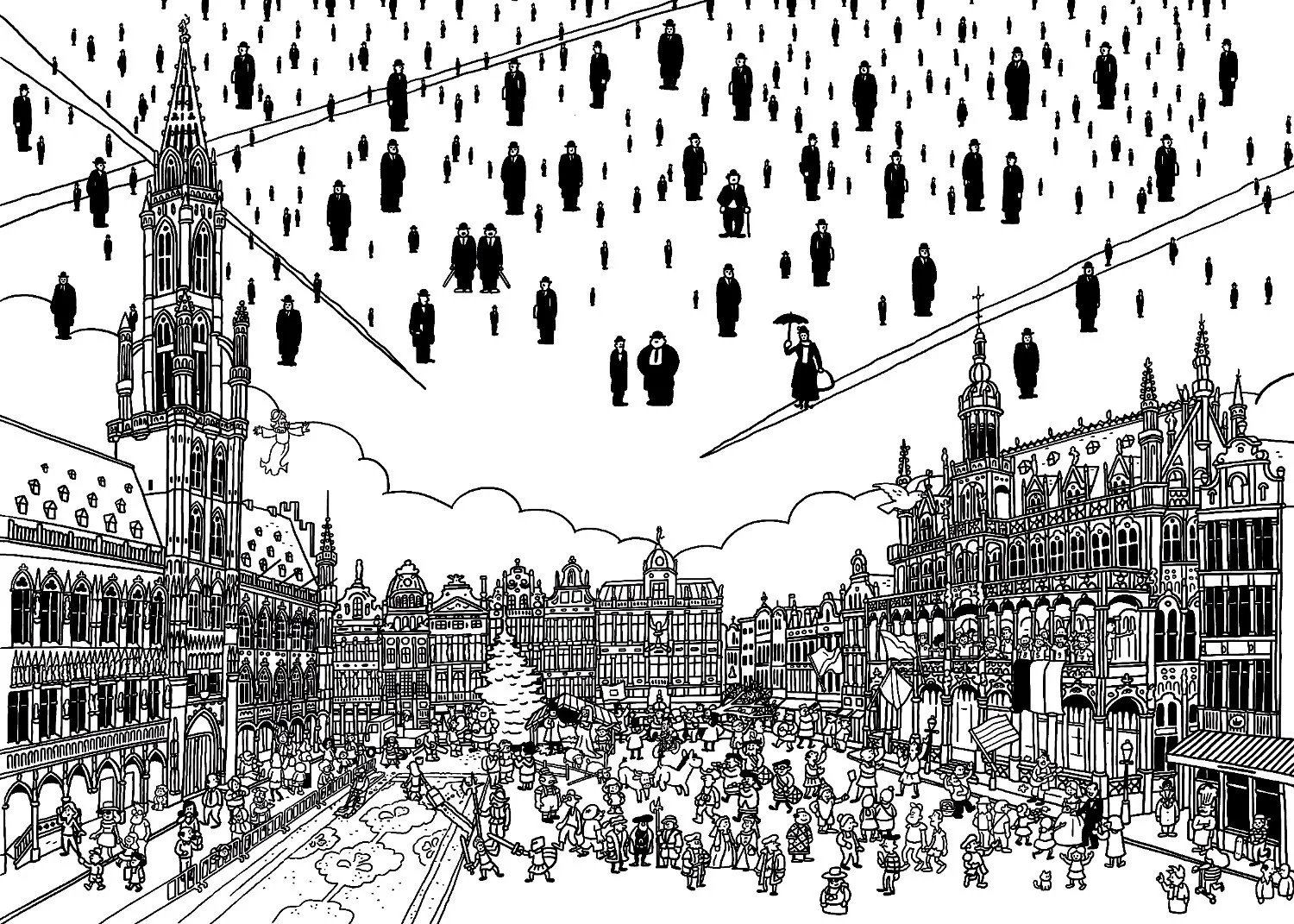 grotemarkt_zwart.Pieter-de-Poortere-illustration-originale.jpeg