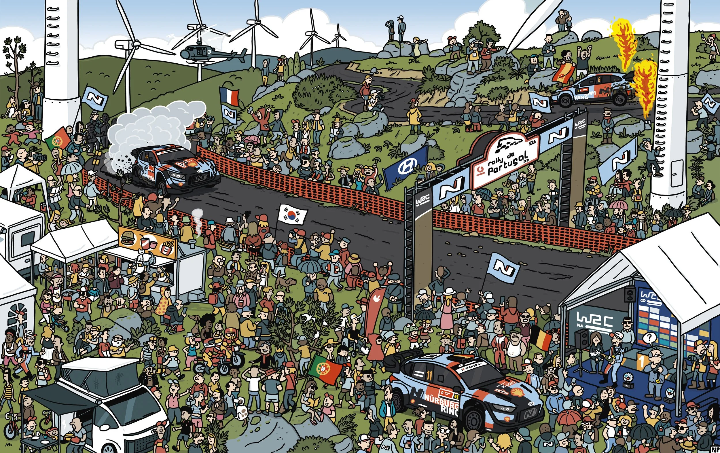 World Rally illustration by Pieter De Poortere for Hyundai N for rally race of Portugal, featuring Thierry Neuville