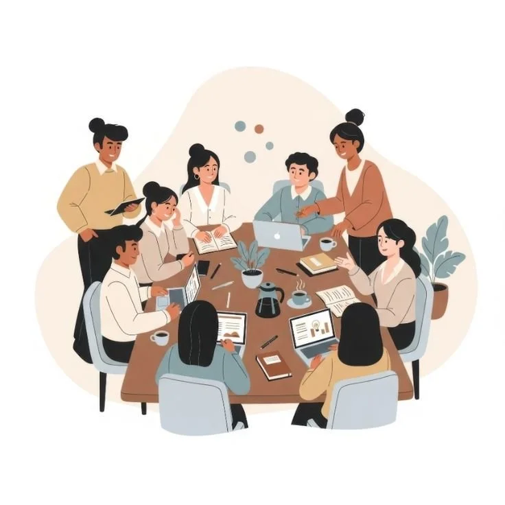 A mountainous landscape with snow-capped peaks in the background, rolling green hills in the midground, and a modern building with wooden and stone elements in the foreground.