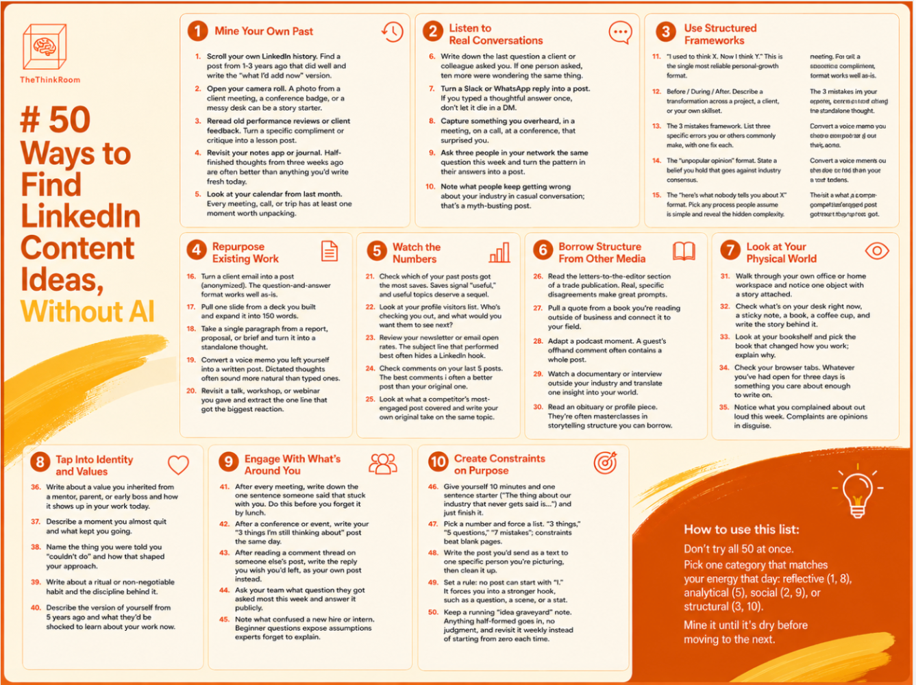 50 ways to find LinkedIn content ideas
