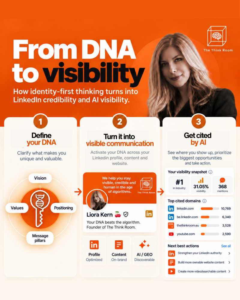 The think room infographic titled "From DNA to visibility"