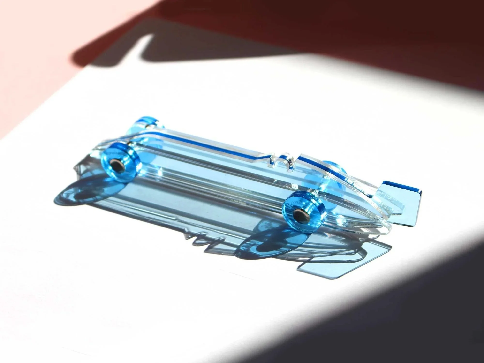 transparent racing car art object