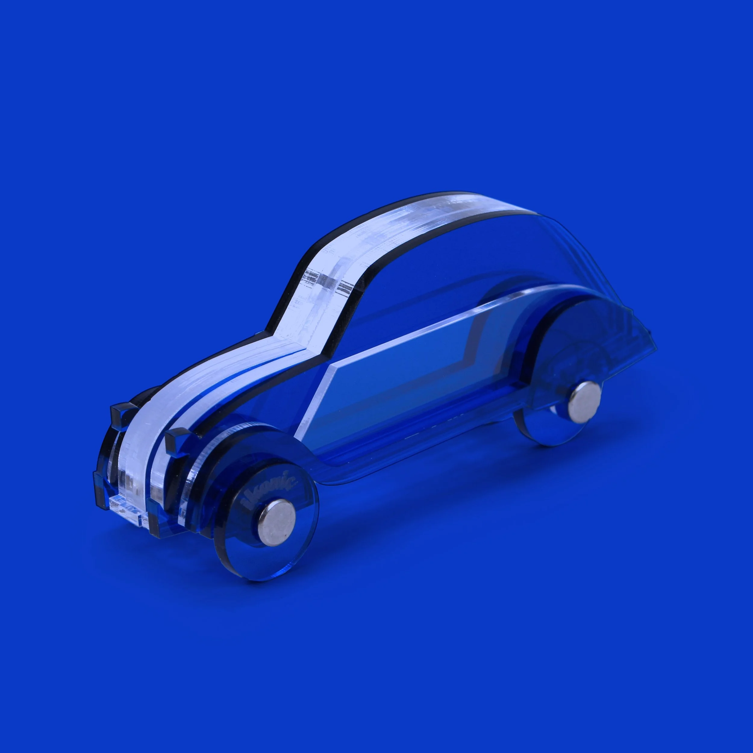 blue transparent citroen 2cv car miniature