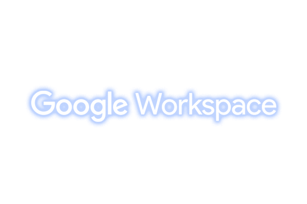 Google Workspace logo with blue text on a black background.