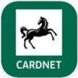 Logo of CardNet, featuring a black horse silhouette on a white background with a green border.