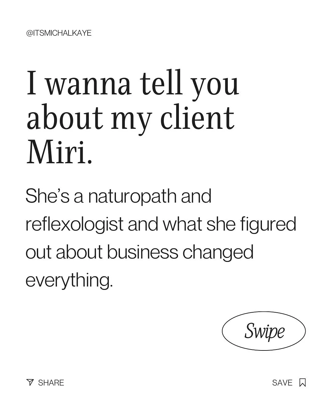 This one shift helped Miri grow her business,  without touching Instagram.

Follow @itsmichalkaye for more simple ways to grow your business.

She stopped trying to do everything and started focusing on what actually worked for her: Real connections,