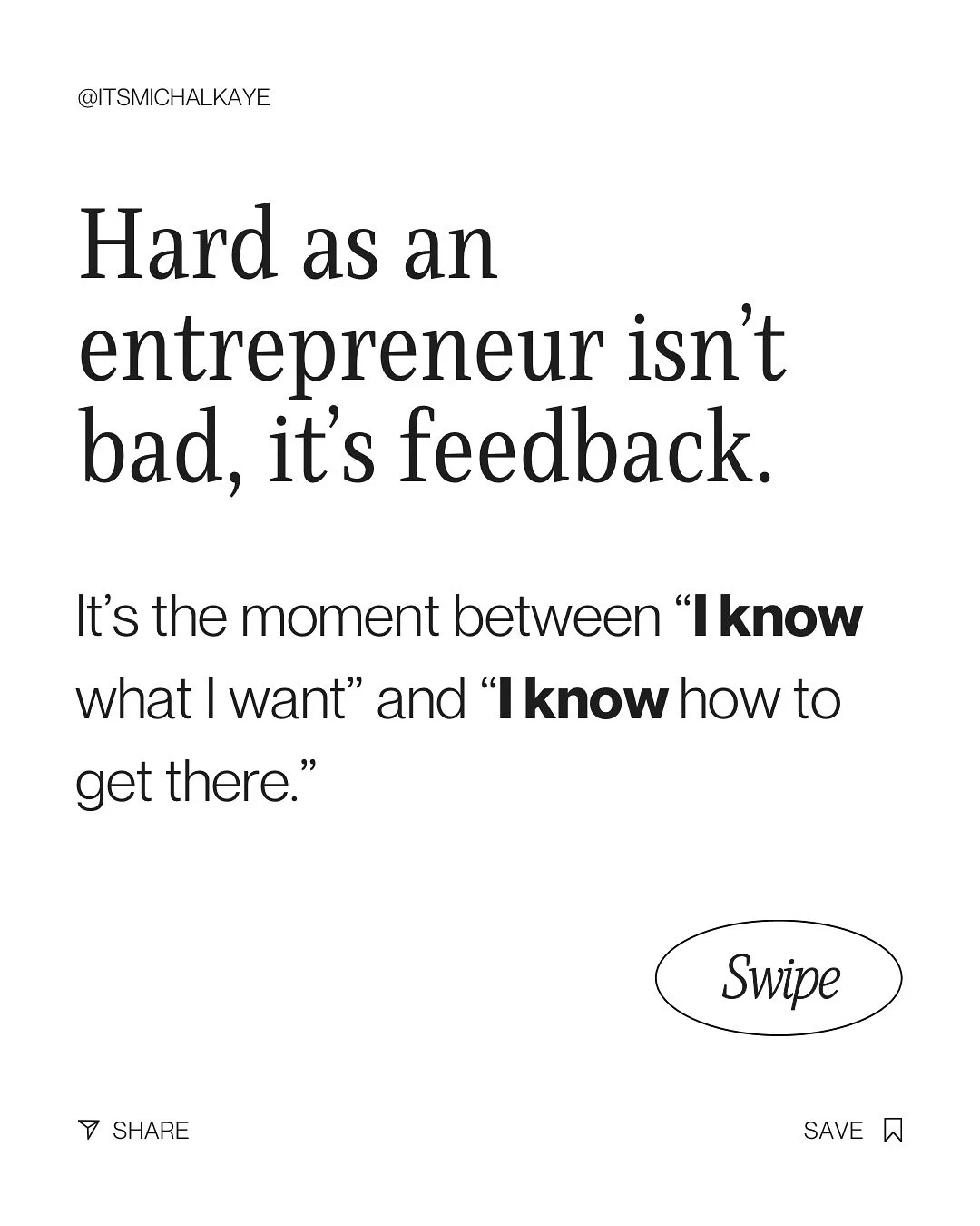 ⚡ For the days you question if you&rsquo;re built for this:
 Hard isn&rsquo;t a setback; it&rsquo;s the stretch that builds self-trust.

If you want more content like this, follow @itsmichalkaye and join the ride. 

#CreativeEntrepreneur&nbsp;#Busine