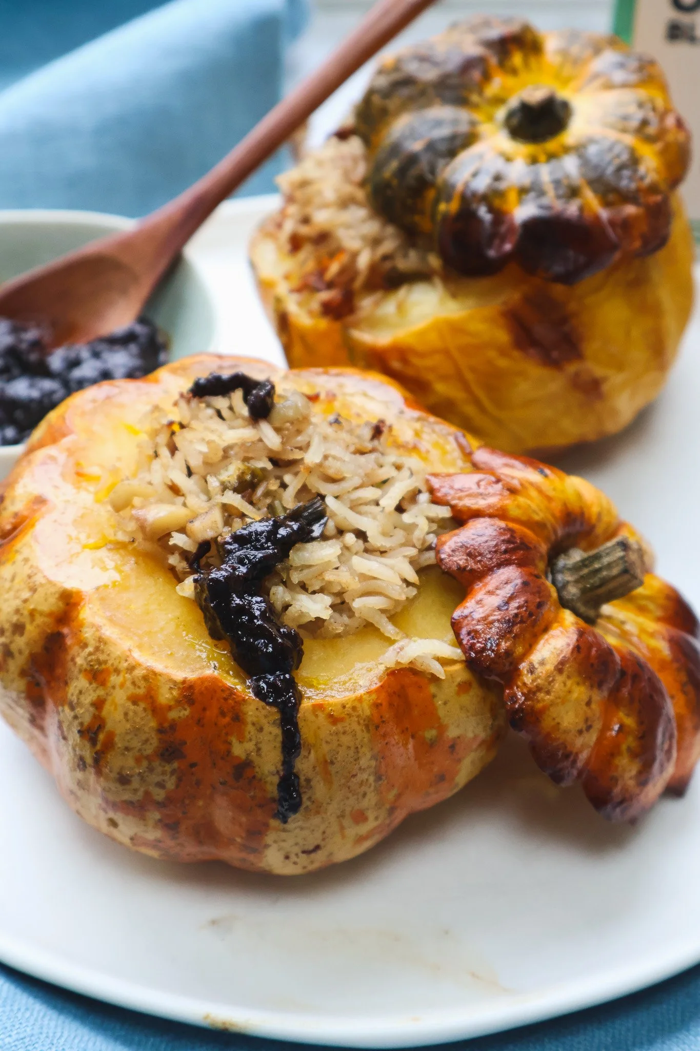 black garlic pilaf stuffed pumpkin