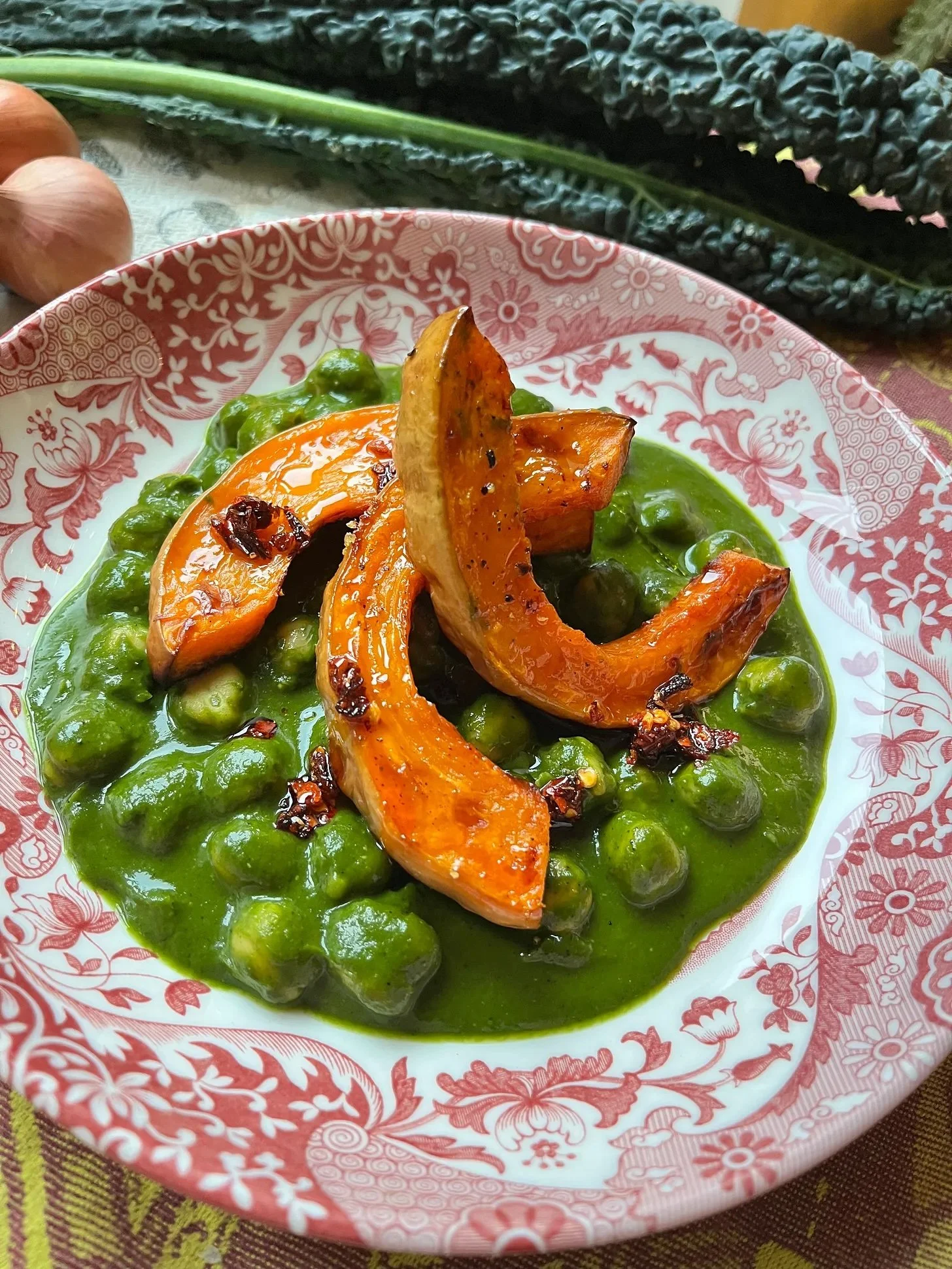 ROASTED BUTTERNUT SQUASH &amp; CHICKPEAS WITH BLACK GARLIC MISO SAUCE