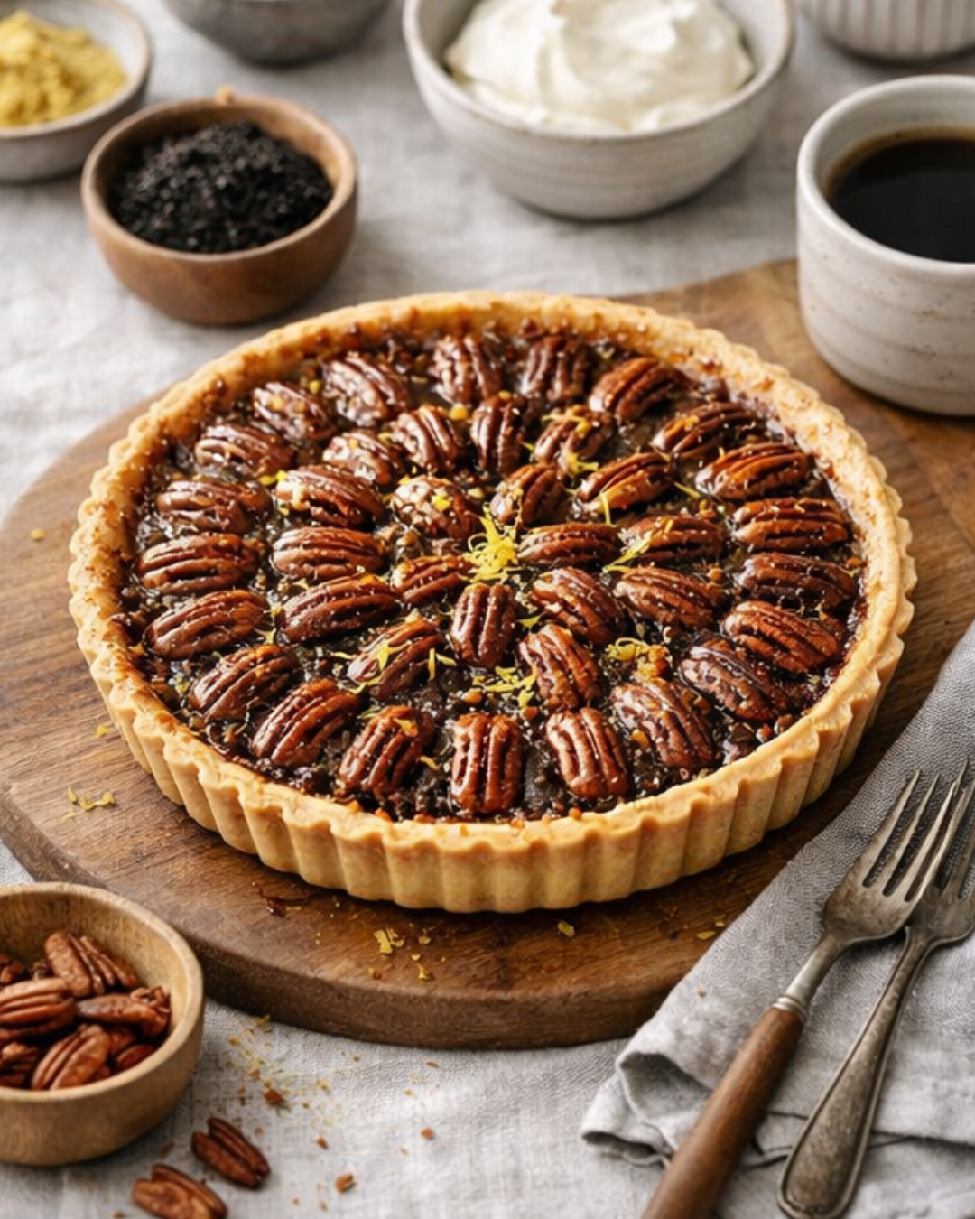 CITRUS PECAN PIE WITH BLACK GARLIC &amp; BLACK LEMON