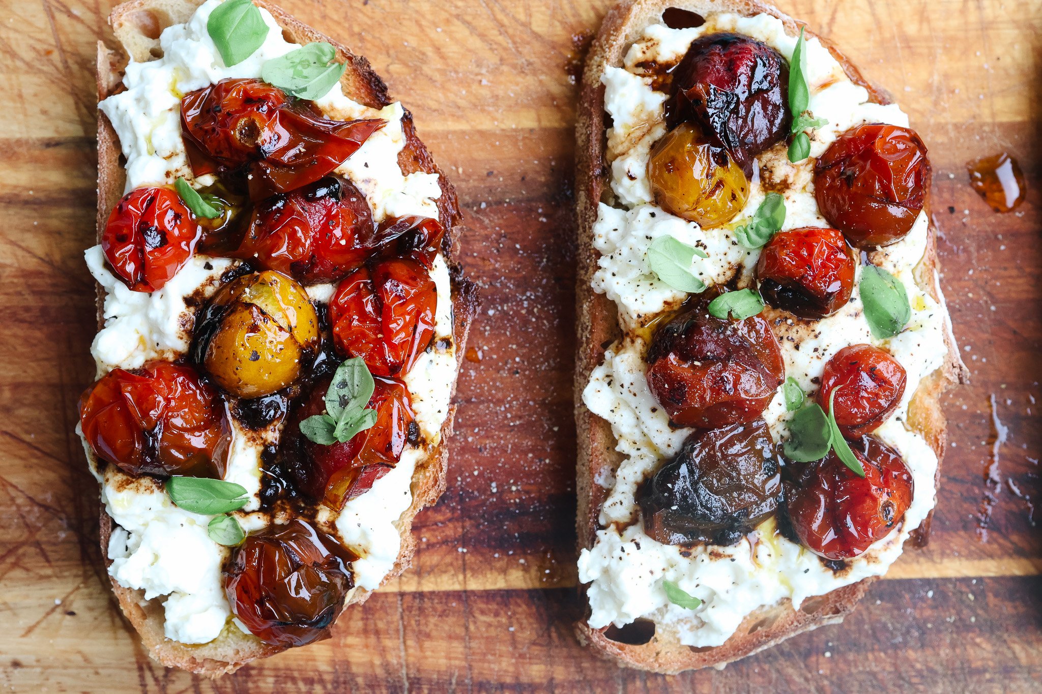 CONFIT TOMATOES WITH FETA &amp; GOAT’S CHEESE ON TOAST