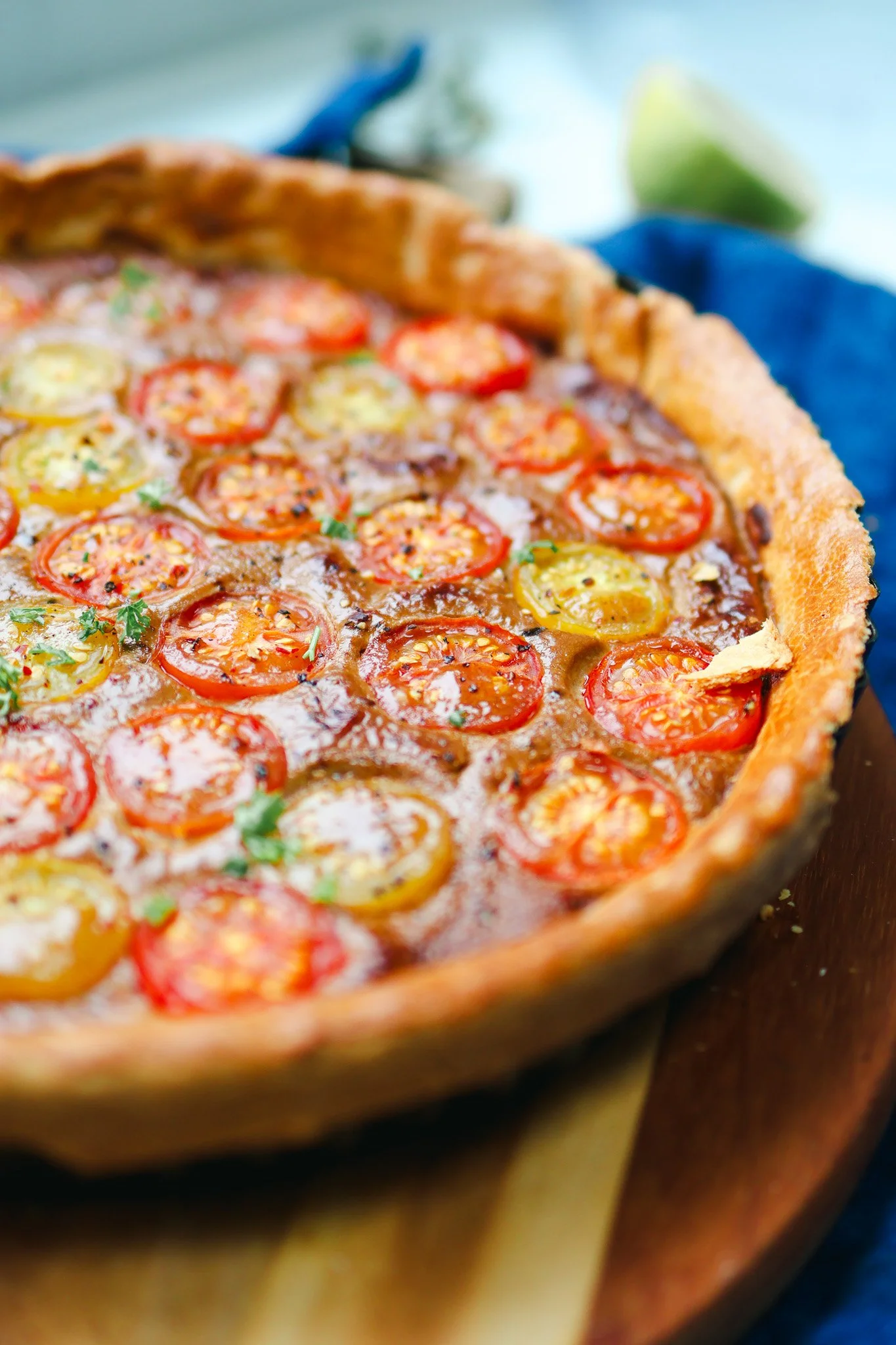 BLACK GARLIC, FETA &amp; CHERRY TOMATO TART