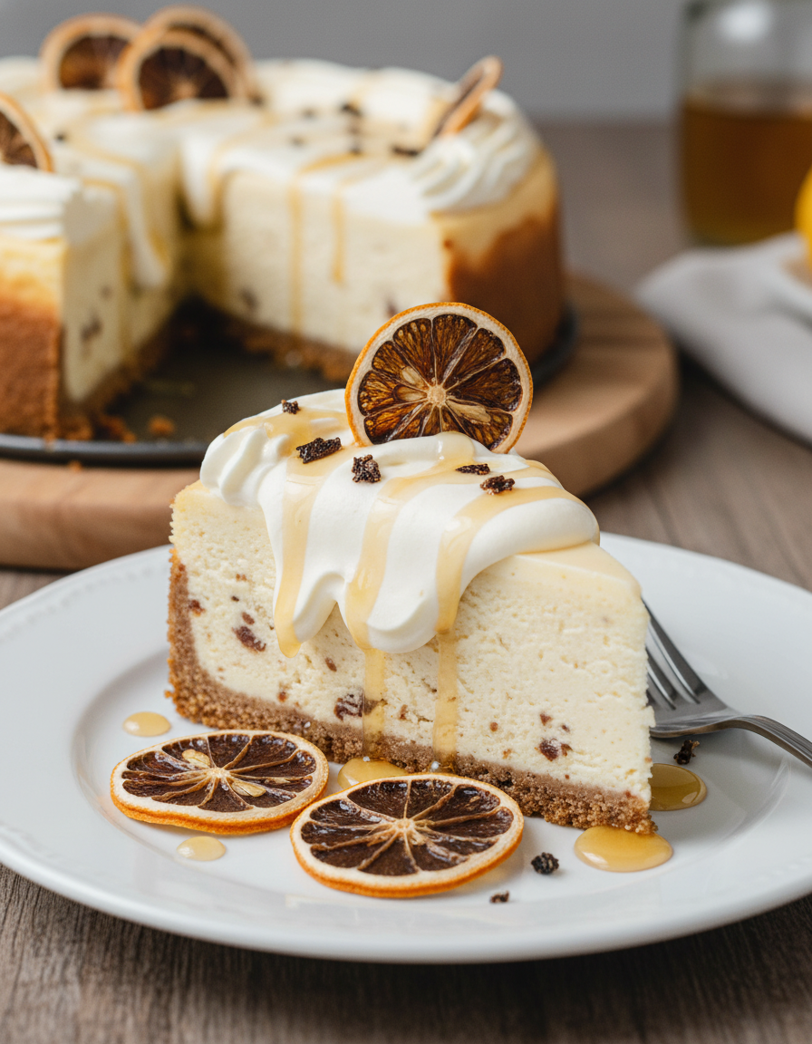 black lemon and honey cheesecake