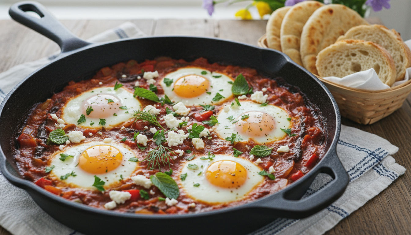 Black Garlic Shakshuka with Spring Herbs