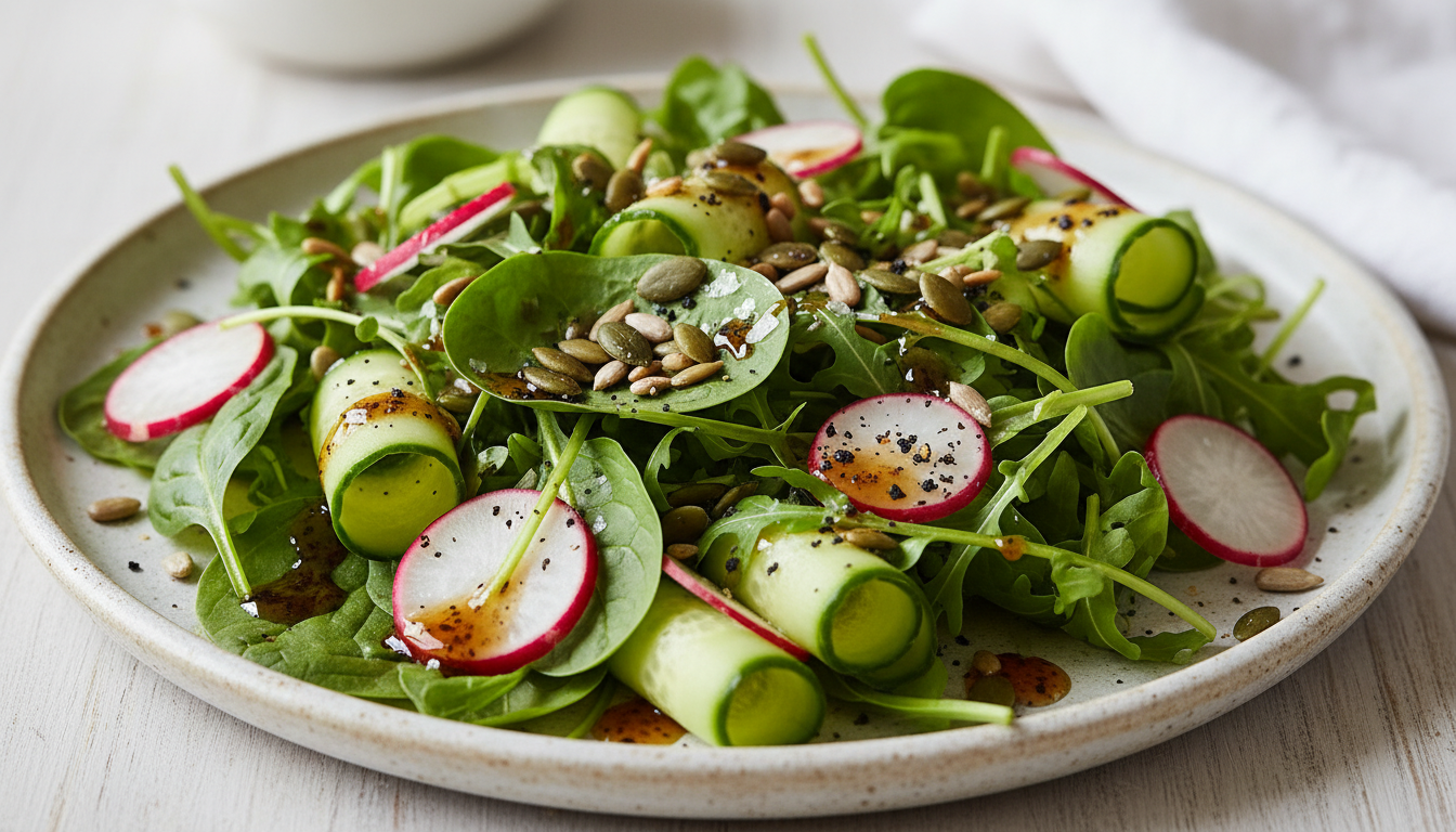 Spring Salad with Black Lemon Dressing & Toasted Seeds